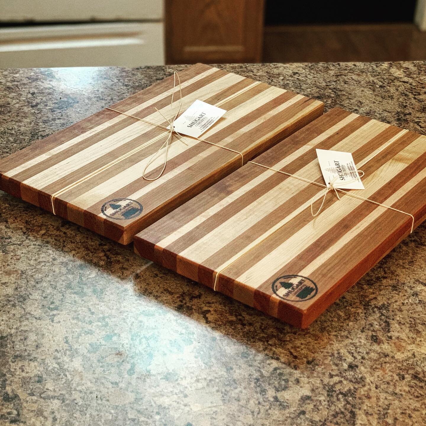 Here is the complete #maple and #cherry cutting boards. These are smaller and perfect for someone not wanting a big cutting board but still a little weight to not chase it all over your counter. 
.
#woodworking #wood #woodworker #shugartconcepts #bui