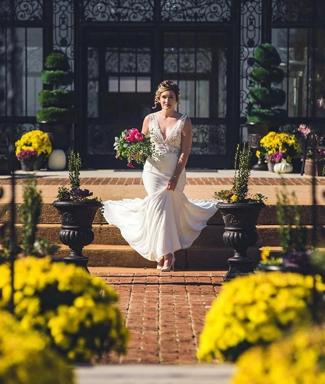 One step closer to her groom. 
Photographer: @dovelightweddings 
Venue: @edinburghwest 
Flowers: @edinburghwest 
Dress: @dimitradesigns 
Hair: @roseglowbeauty_ 
Makeup: @karinakeepsitreal 
Model: @karinakeepsitreal .
.
.
.
#beautifulwedding #edinburg