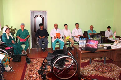 Wheelchair training at the Regional Hospital in Gharm.
