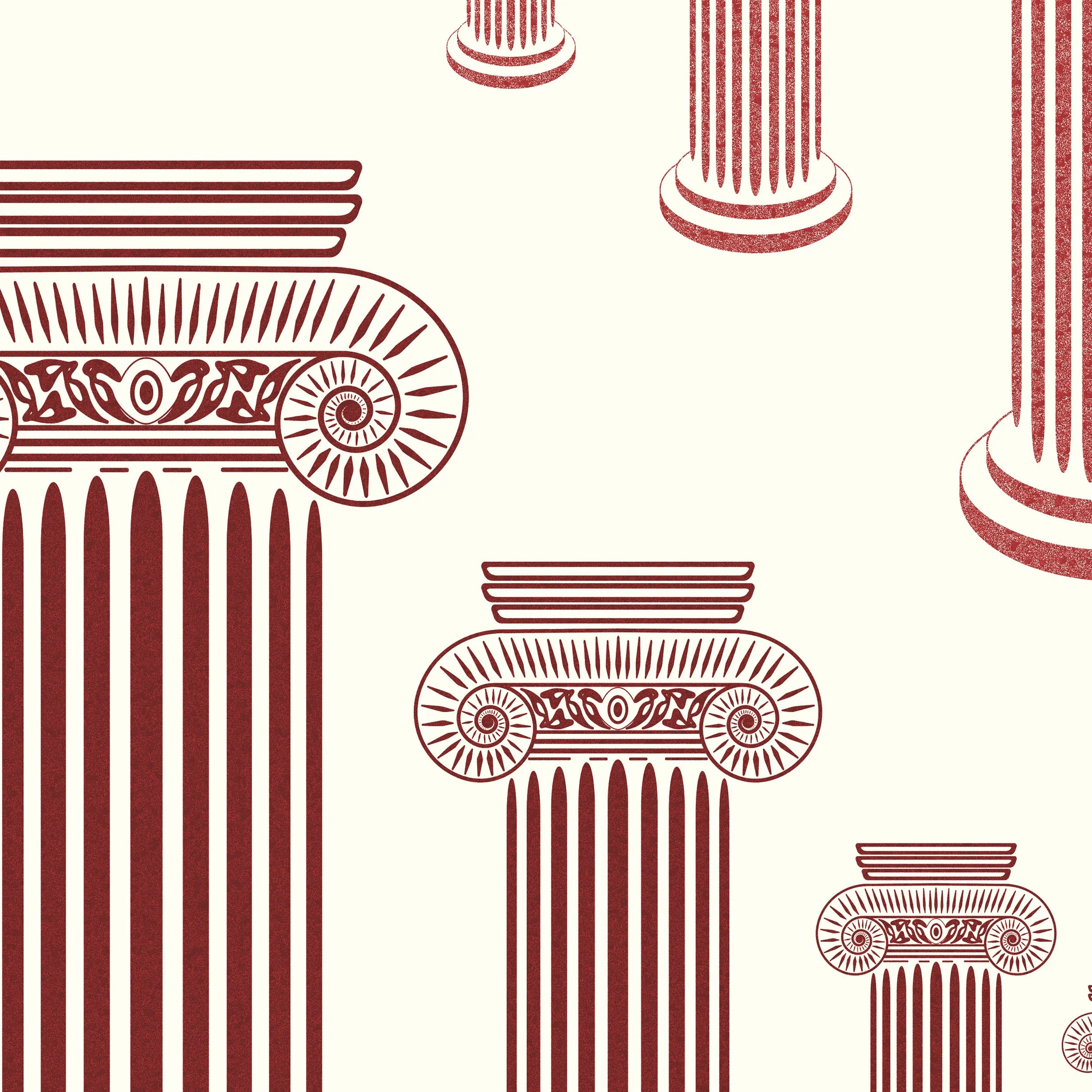 If Walls Could Talk – Fibonacci Colonnade in Burgundy on Ivory, Ionic Detail

A detailed view of Fibonacci Colonnade in Burgundy on Ivory, a 70 × 70 cm architectural wallpaper repeat from the If Walls Could Talk collection. The closer composition rev