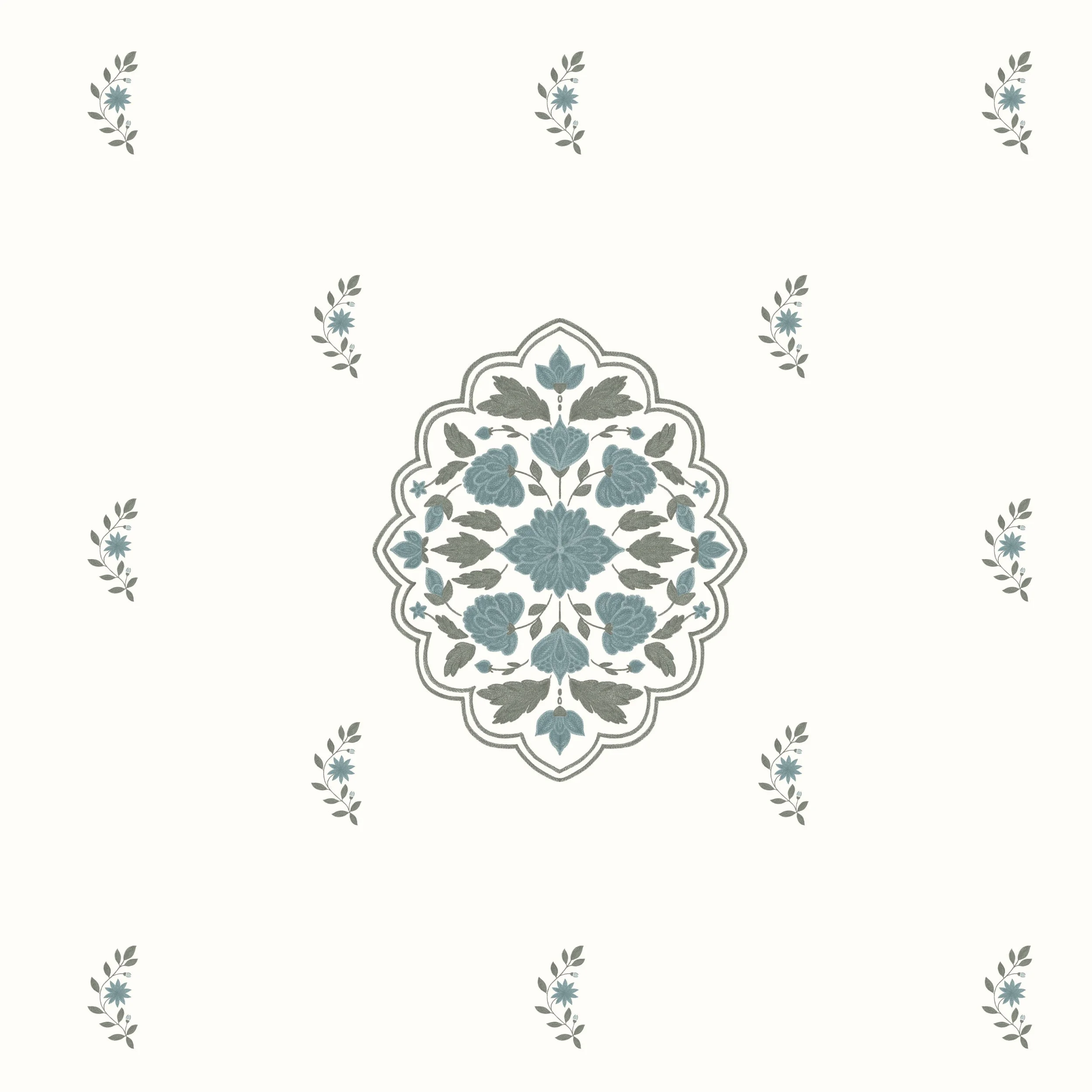  Botanical Medallion – Woad Layout with Sprigs