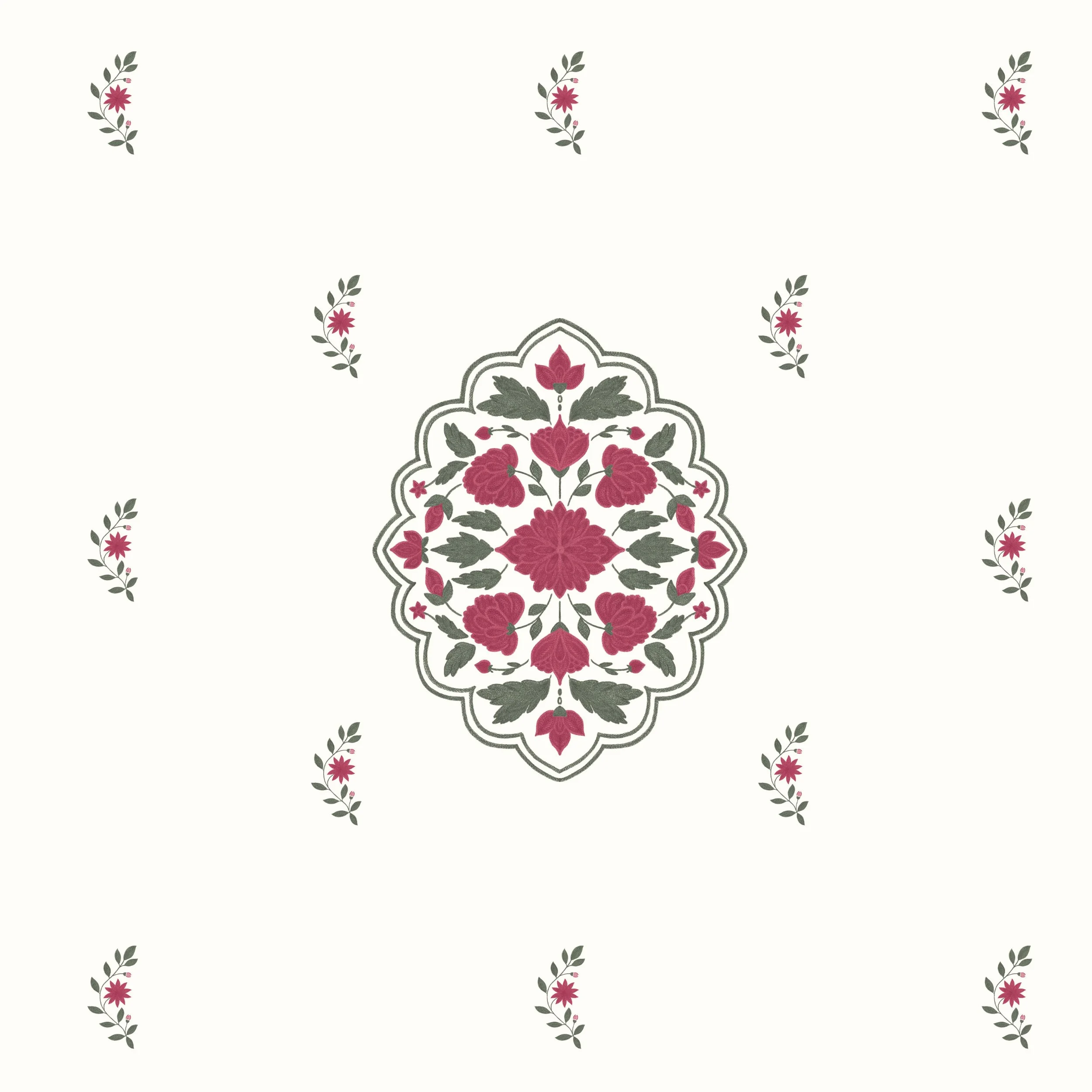 Botanical Medallion – Rosehip Layout with Sprigs