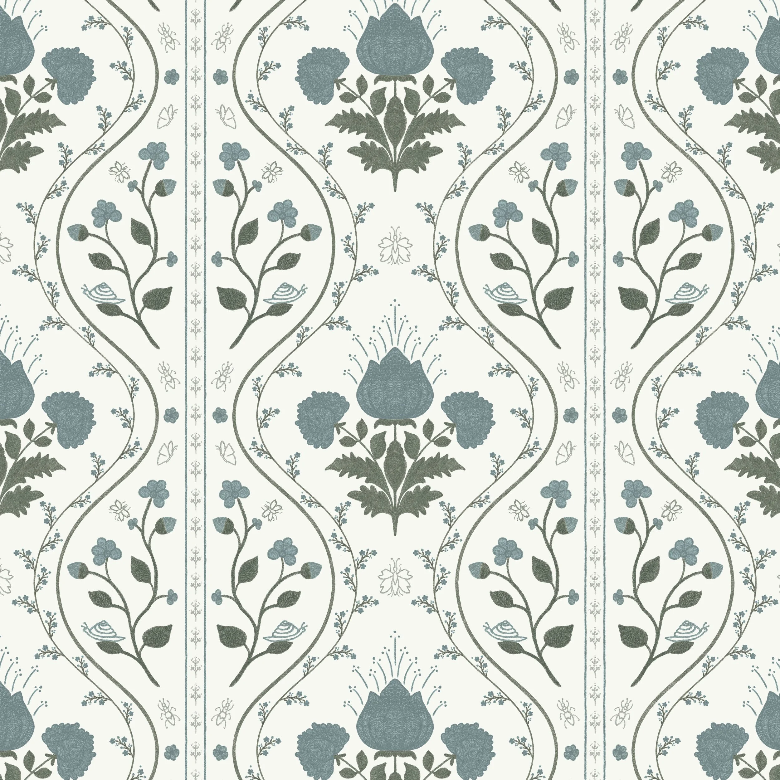 Dolly Vine in Woad Blue – Full Repeat View