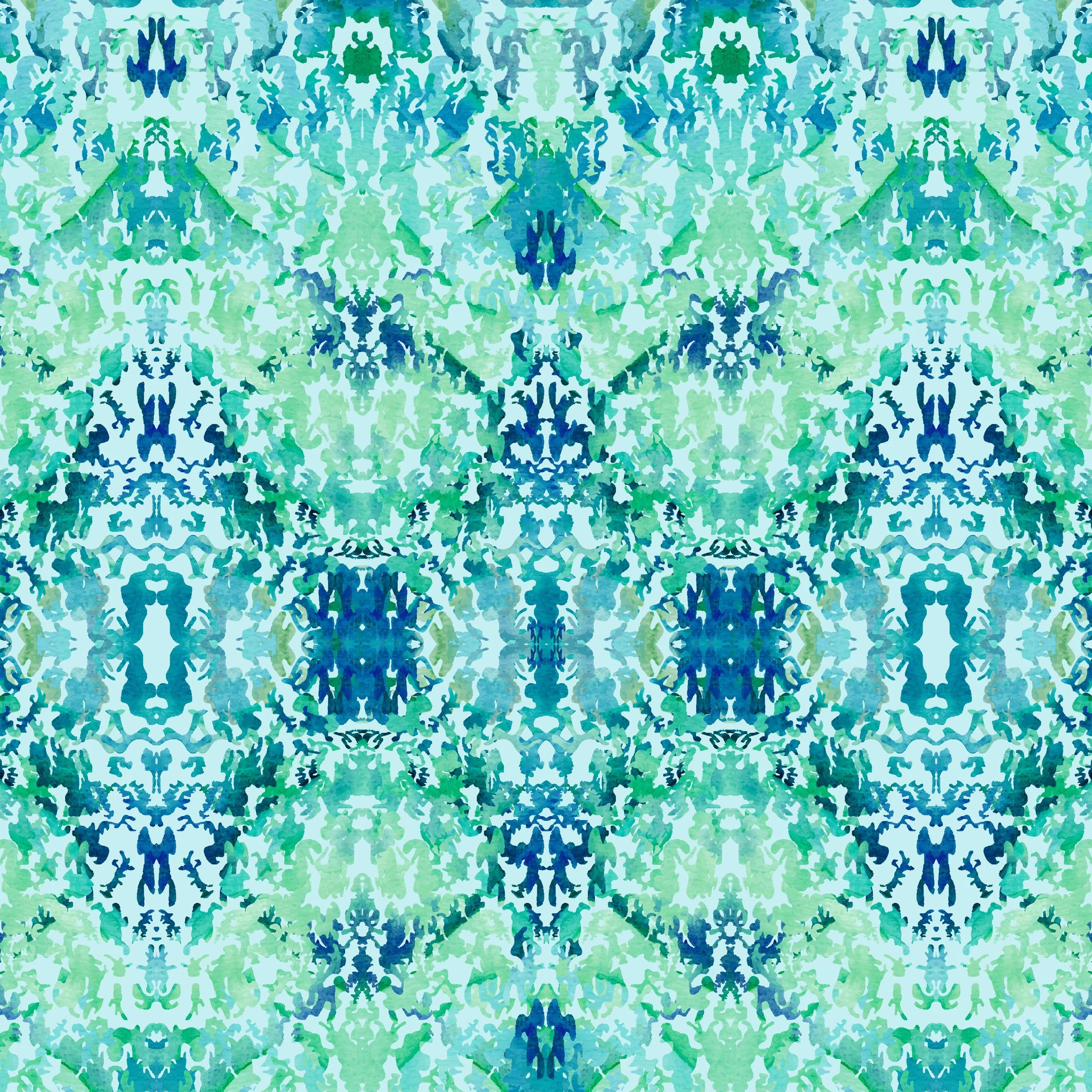 Gallery of Dreams – Sea Garden in Aqua Green, Detail View

This detail view of Sea Garden in Aqua Green reveals the watercolour origins of the pattern, with washes of aqua, sea green and blue bleeding softly into one another. Digitally developed into