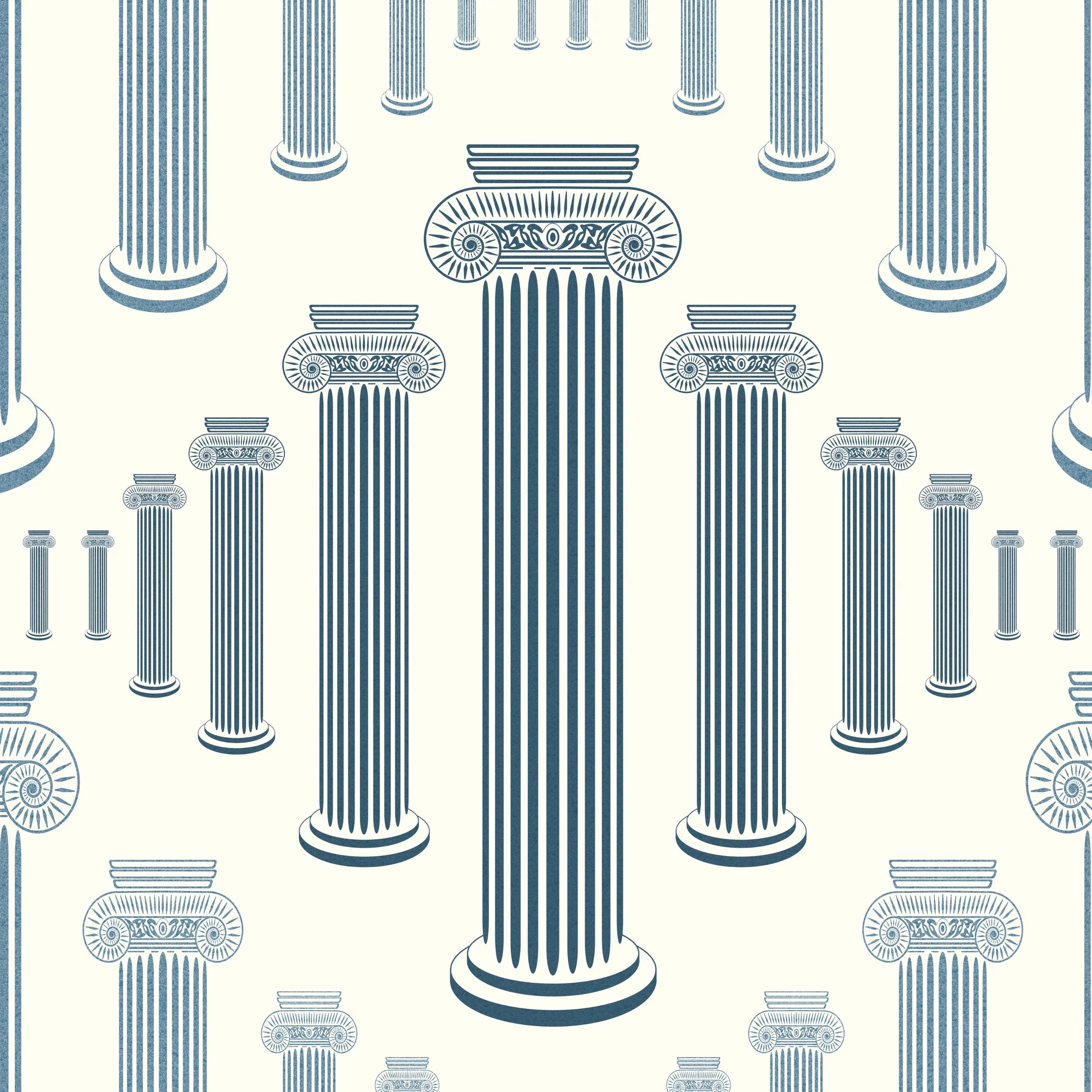 If Walls Could Talk – Fibonacci Colonnade in Prussian Blue on Ivory

Fibonacci Colonnade in Prussian Blue on Ivory is a 70 × 70 cm architectural wallpaper repeat from the If Walls Could Talk collection. Fine blue linework and Ionic column motifs are 