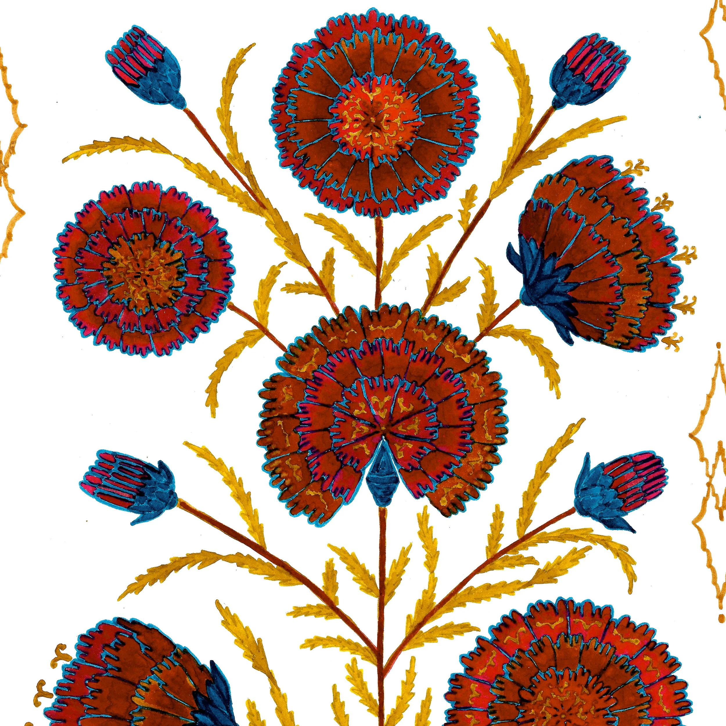 Painted Garden – Cornflower

Cornflower is a hand-drawn floral wallpaper design from the Painted Garden collection. Rounded flower heads, small buds and slender stems are arranged in an open botanical repeat, with strong painterly colour and visible 