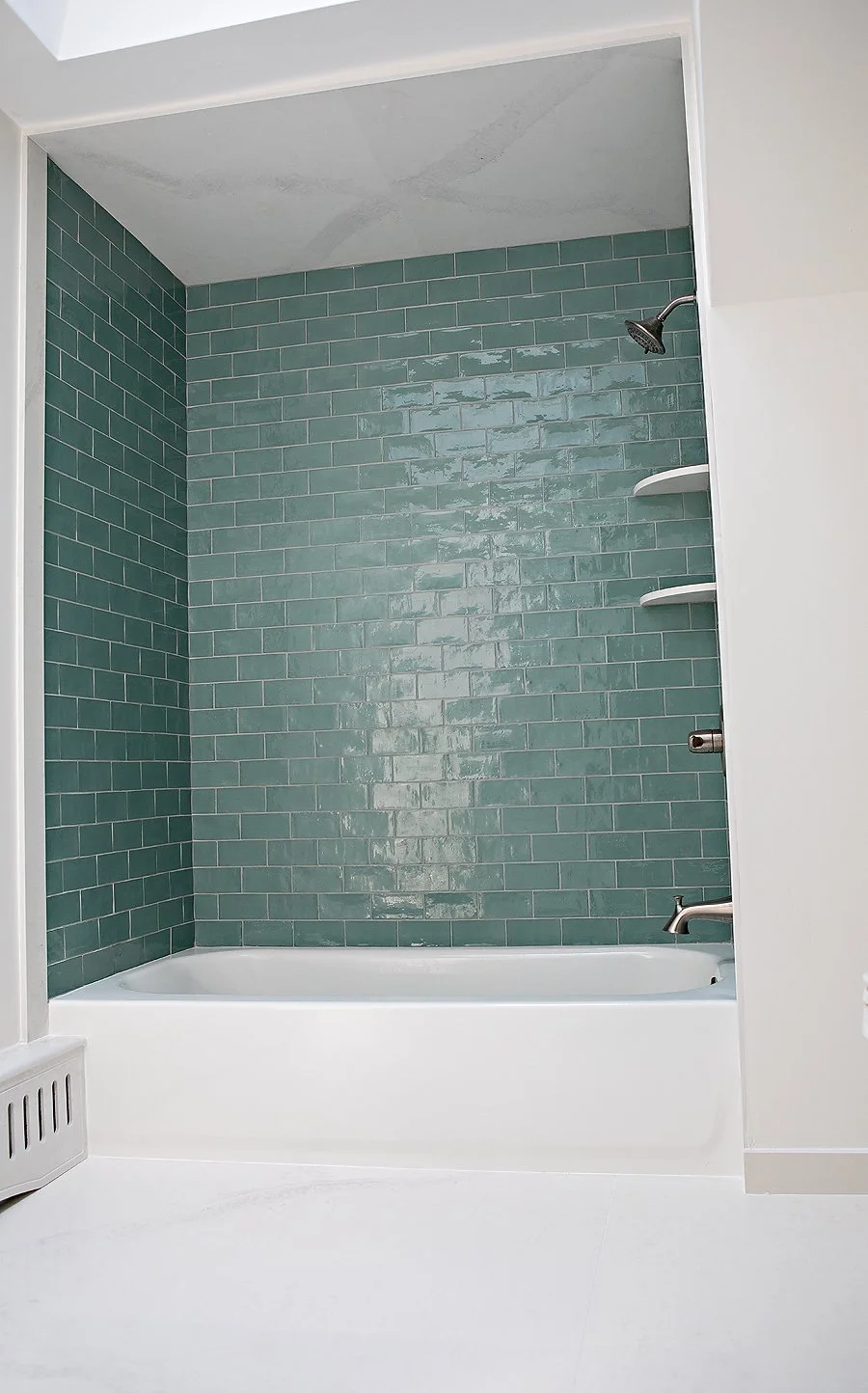 Ramsey Bathroom transformation with green tiles