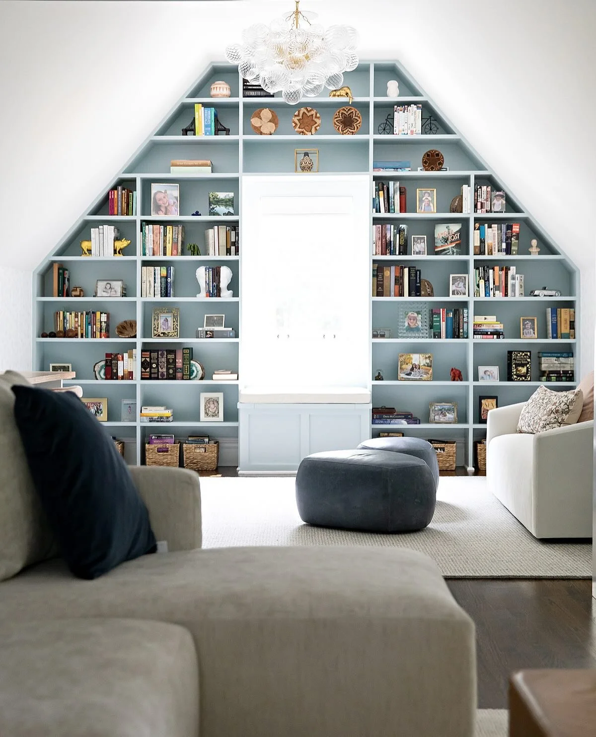 I love the view into this incredible library from the adjoining living room. 😍 it&rsquo;s such a dramatic change from when we started (swipe for the before photo) 

-
Design and 📷 @christieadamsdesign