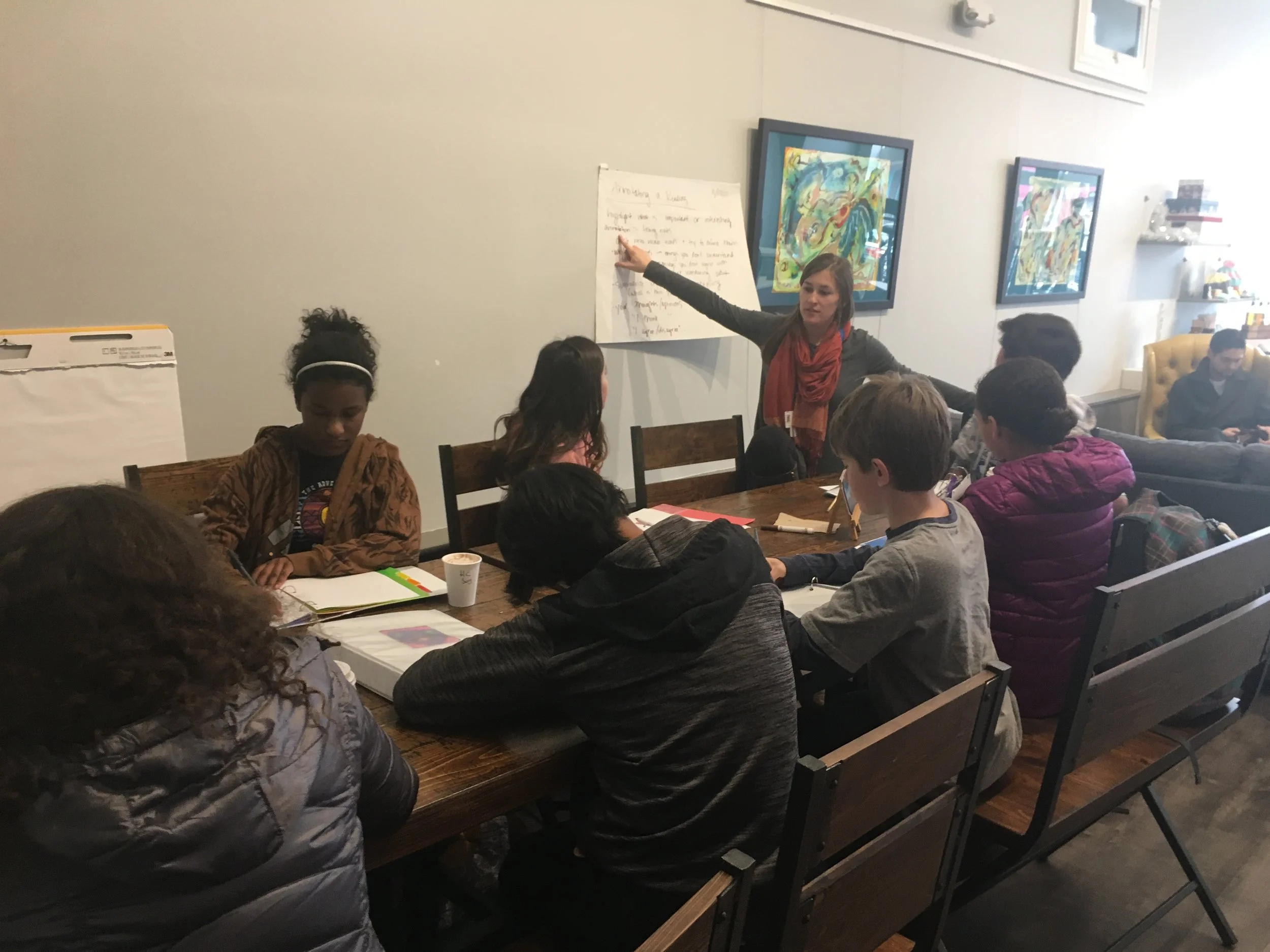 Denver Montessori Junior High Students attend a lesson at Pinwheel 