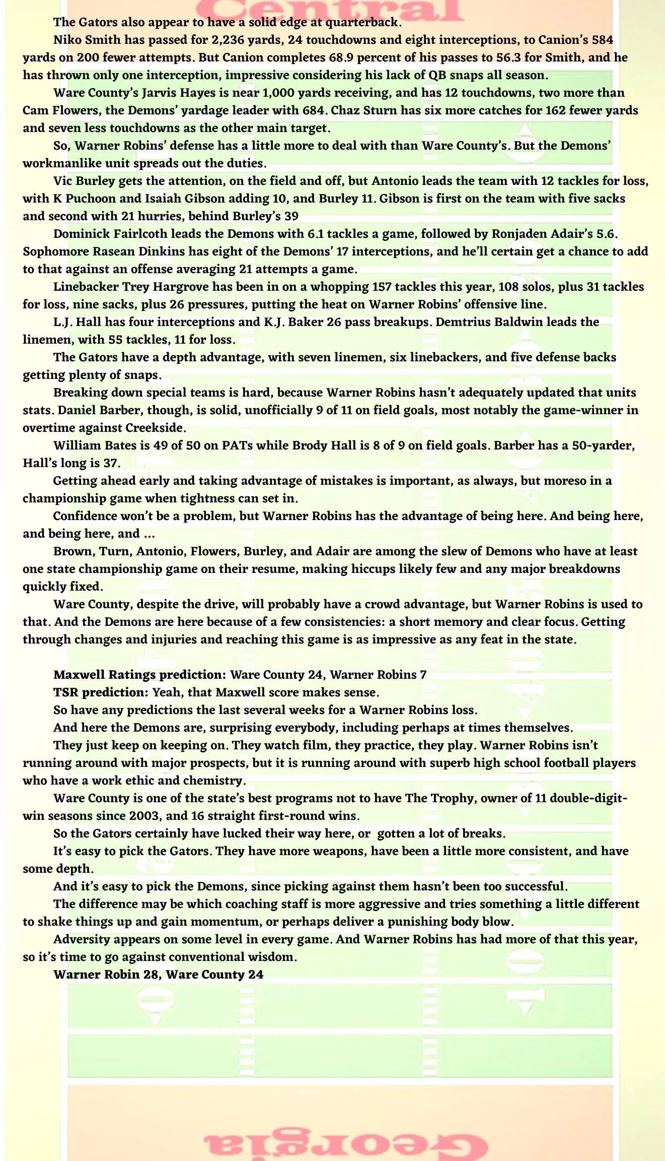 GHSA Class 5A championship Ware County vs. Warner Robins overview