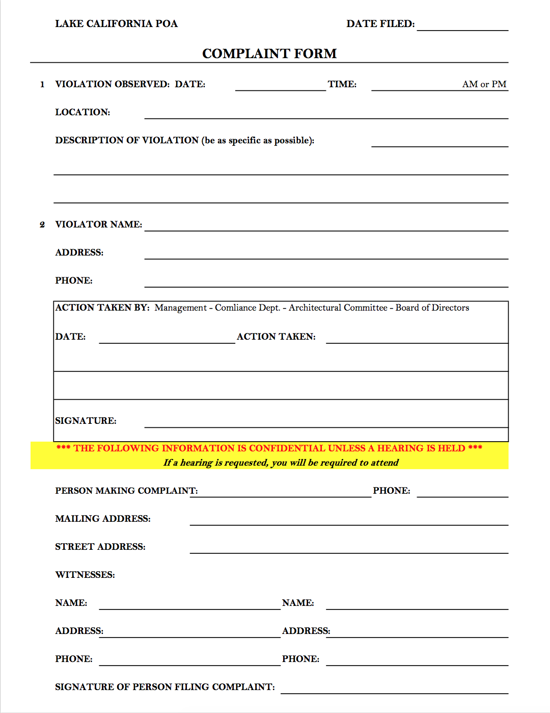 Complaint Form