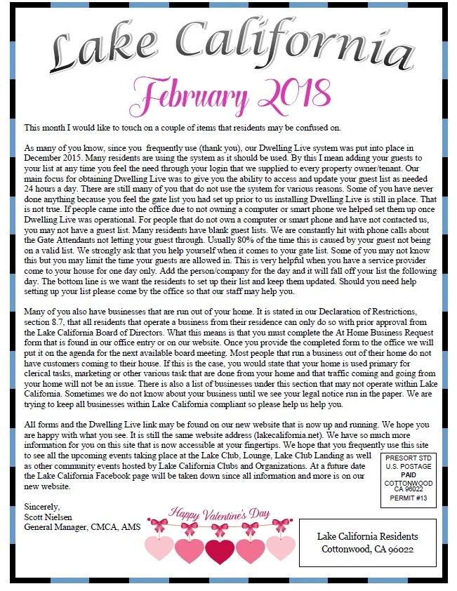 February 2018 Newsletter
