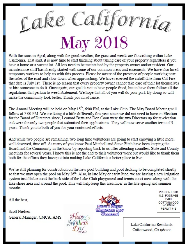 May 2018 Newsletter