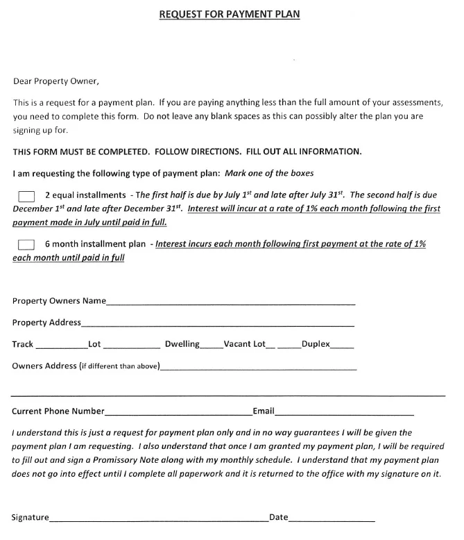 Request for Payment Plan