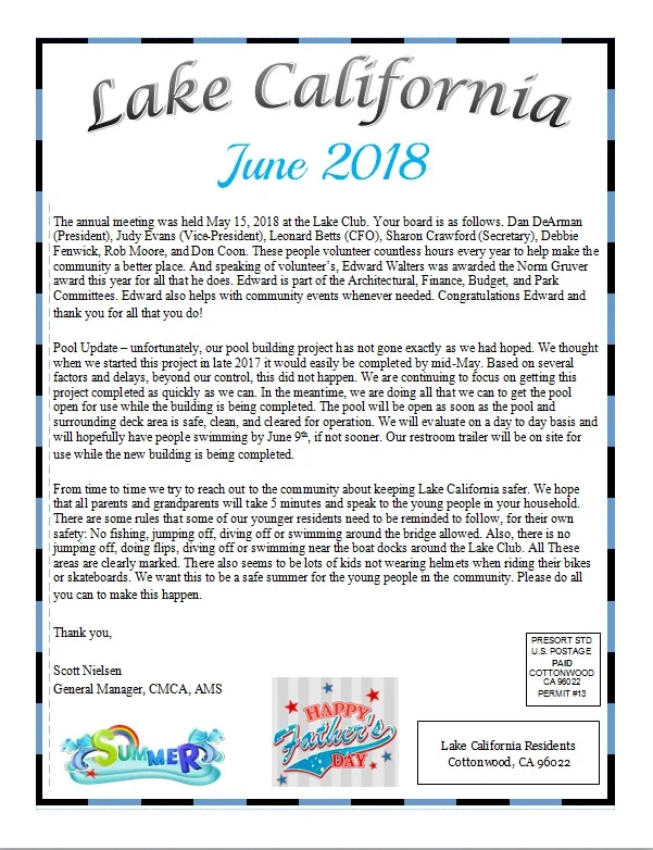 June 2018 Newsletter