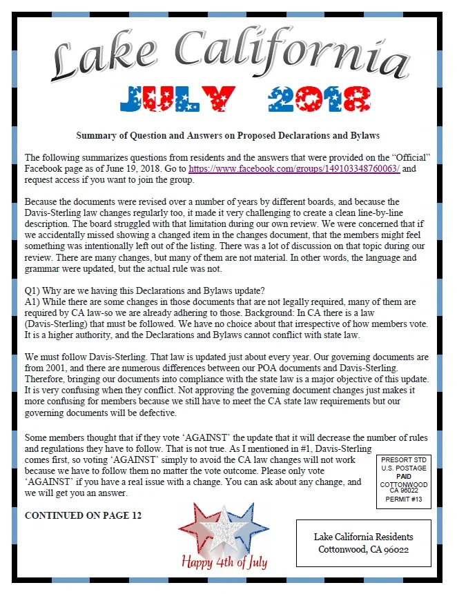 July 2018 Newsletter
