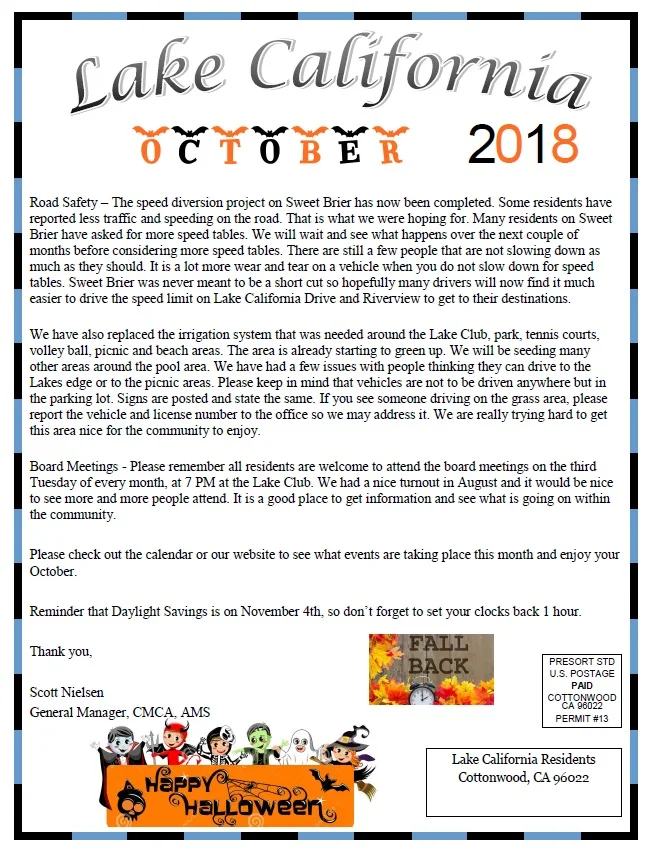 October 2018 Newsletter