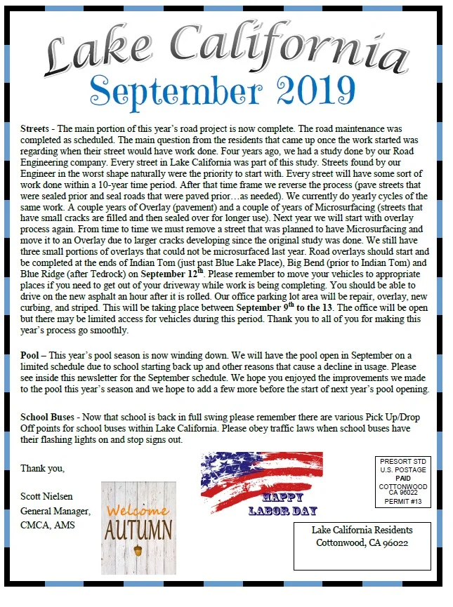 September 2019 Newsletter