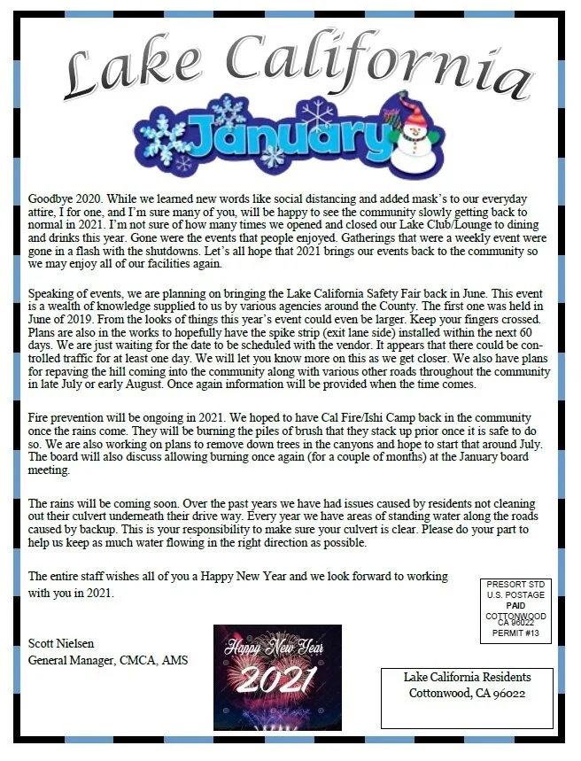 January 2021 Newsletter