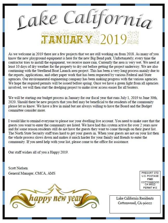 January 2019 Newsletter