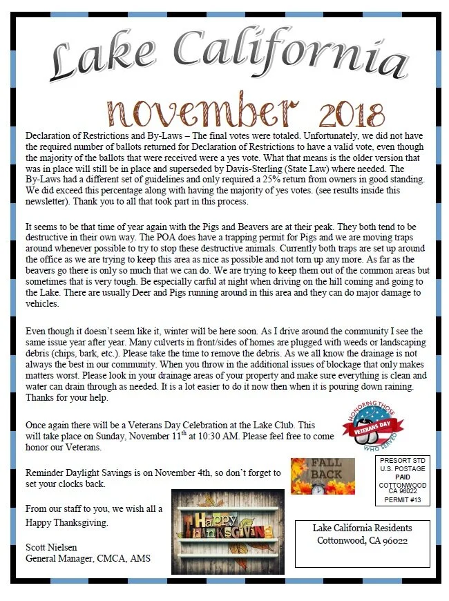 November 2018 Newsletter