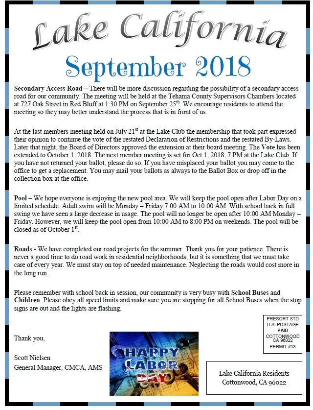 September 2018 Newsletter