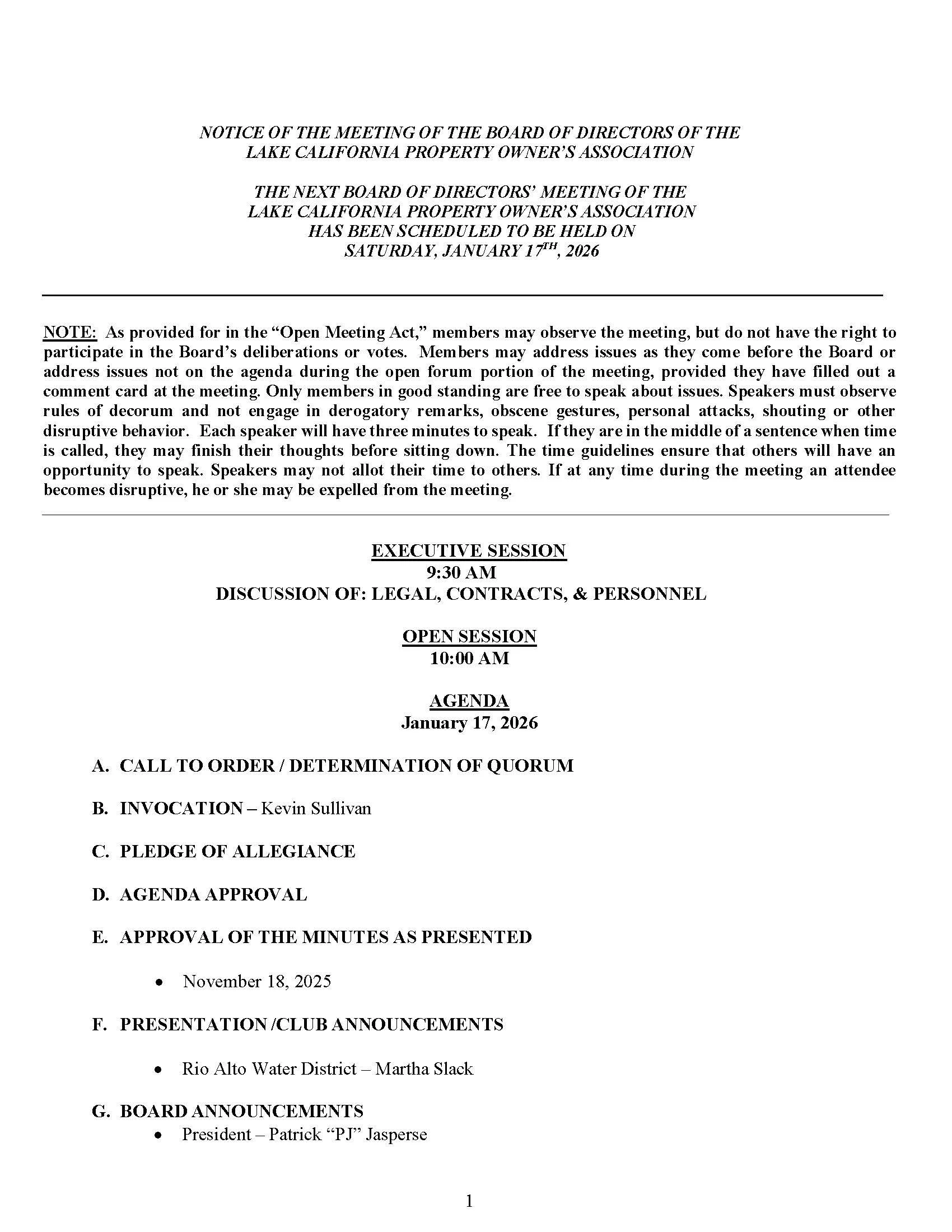 January 2026 - Agenda