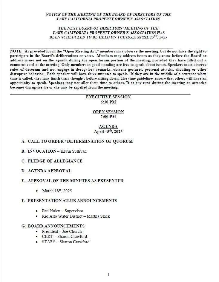 February 2026 Agenda