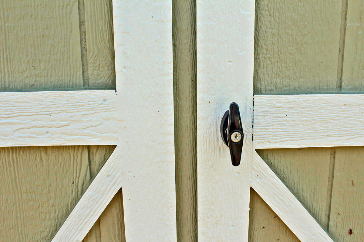 T Handle installed on a shed door