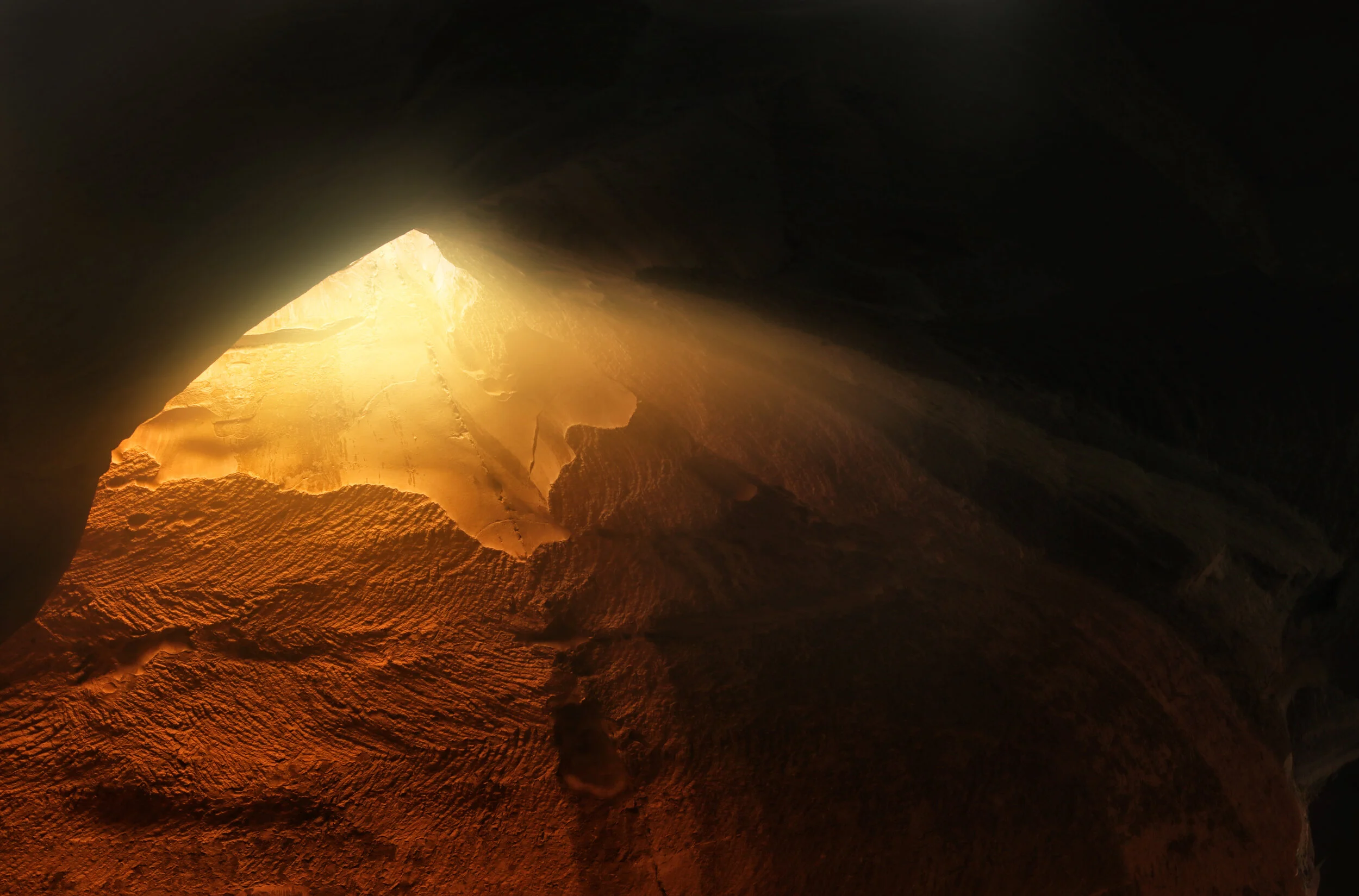 Abstract and surrealistic image of cave with light. revelation and open the door, Holy Bible story concept