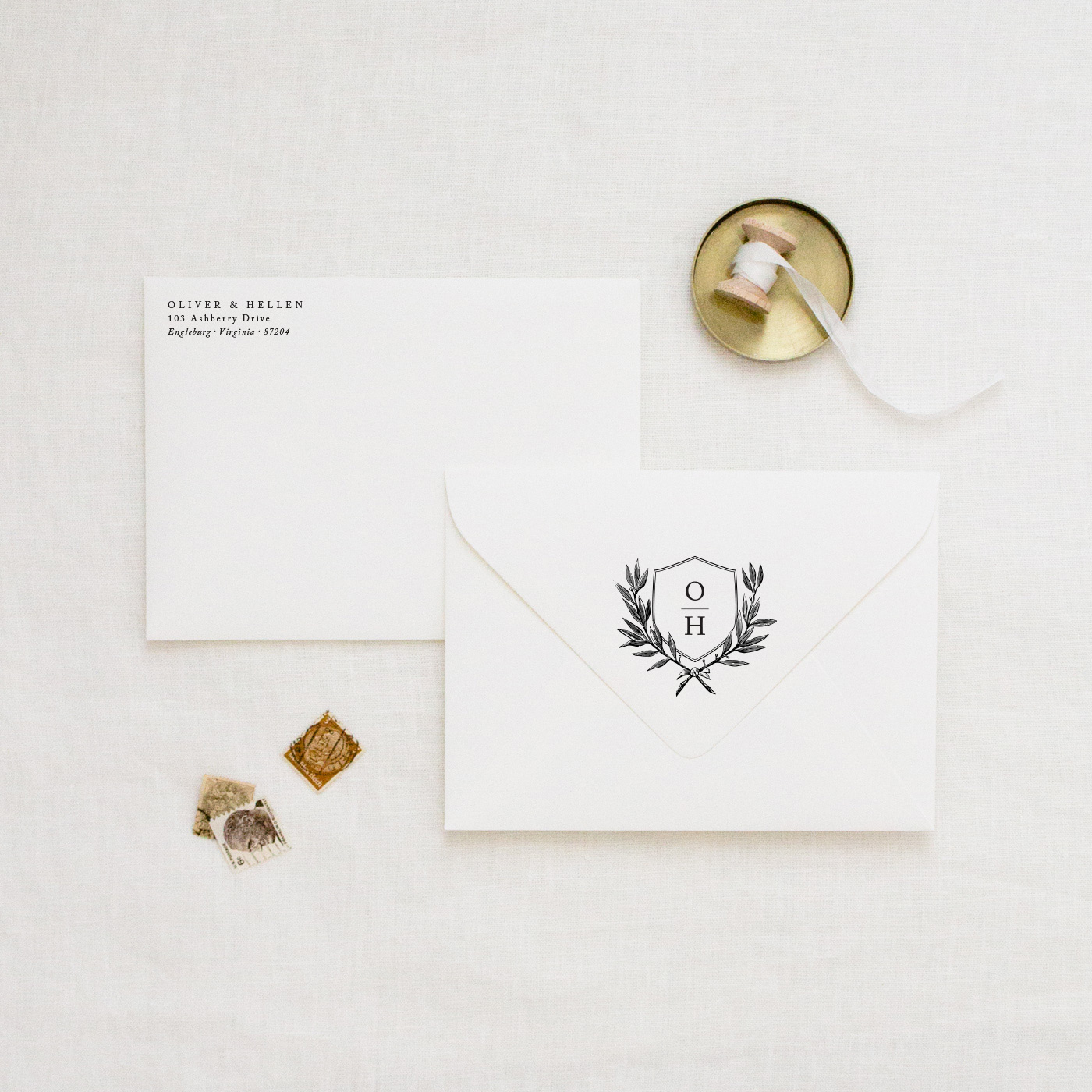 return-address-stamp-pair-wreath-crest.jpg