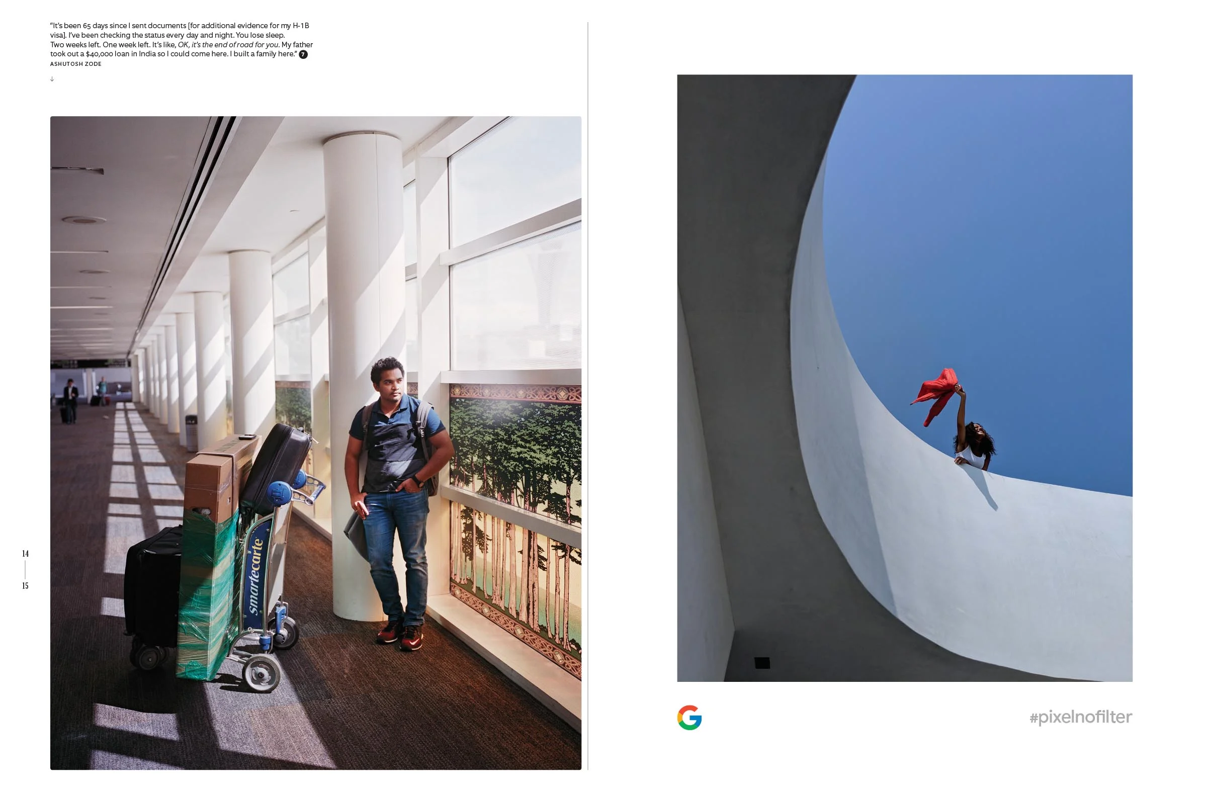left photo by Erin Brethauer and Tim Hussin / right page: Google Pixel ad