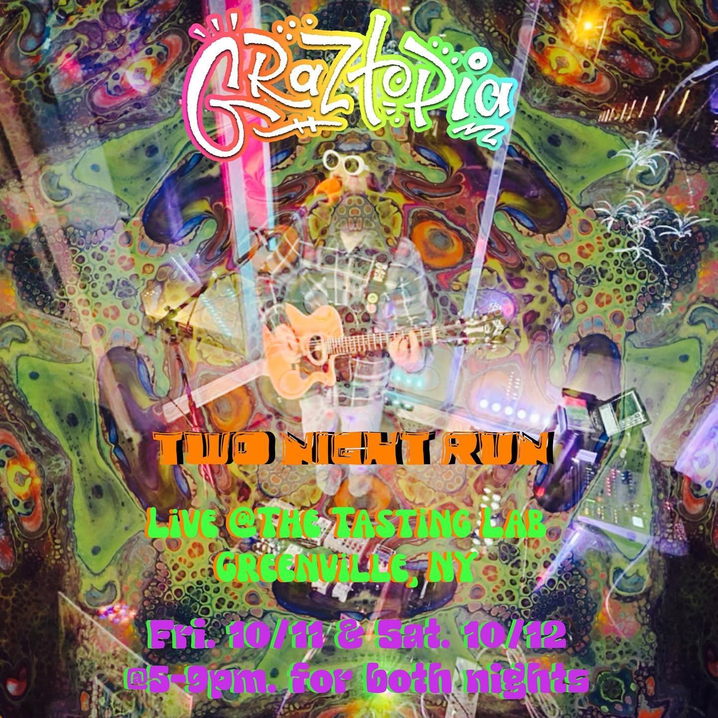 Hey now! This weekend I&rsquo;m hitting the road and kicking off the mini tour with two nights in a row (10/11 &amp; 10/12) at one of my favorite places in the universe @the_tasting_lab in Greenville, NY Both shows are from 5-9pm.ish and will have tw