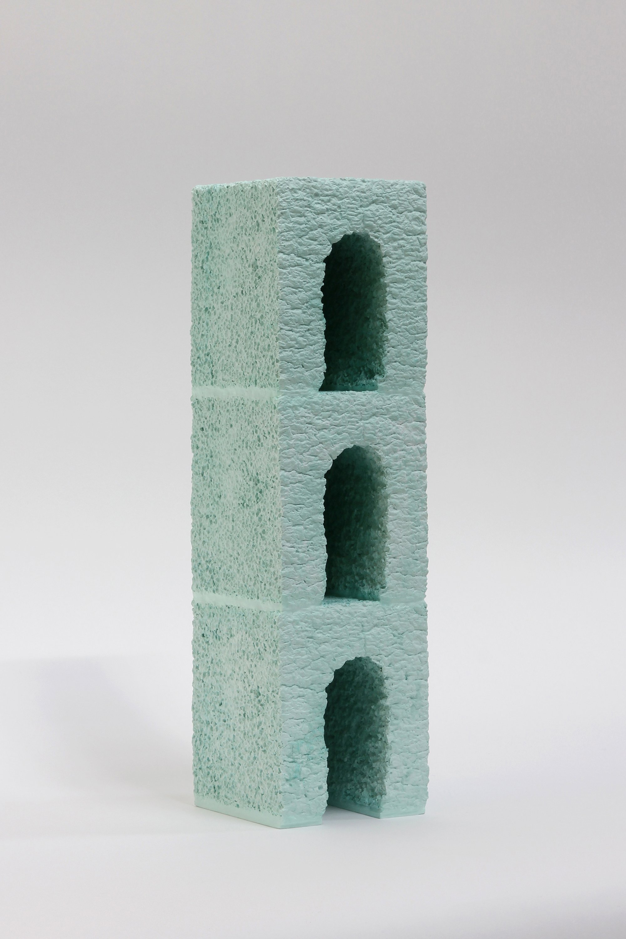   Stacked Arch  Hydrocal, fiberglass, pigment, epoxy clay, wood, acrylic, polymer varnish 14” x 4” x 4” / 2019 Private Collection 