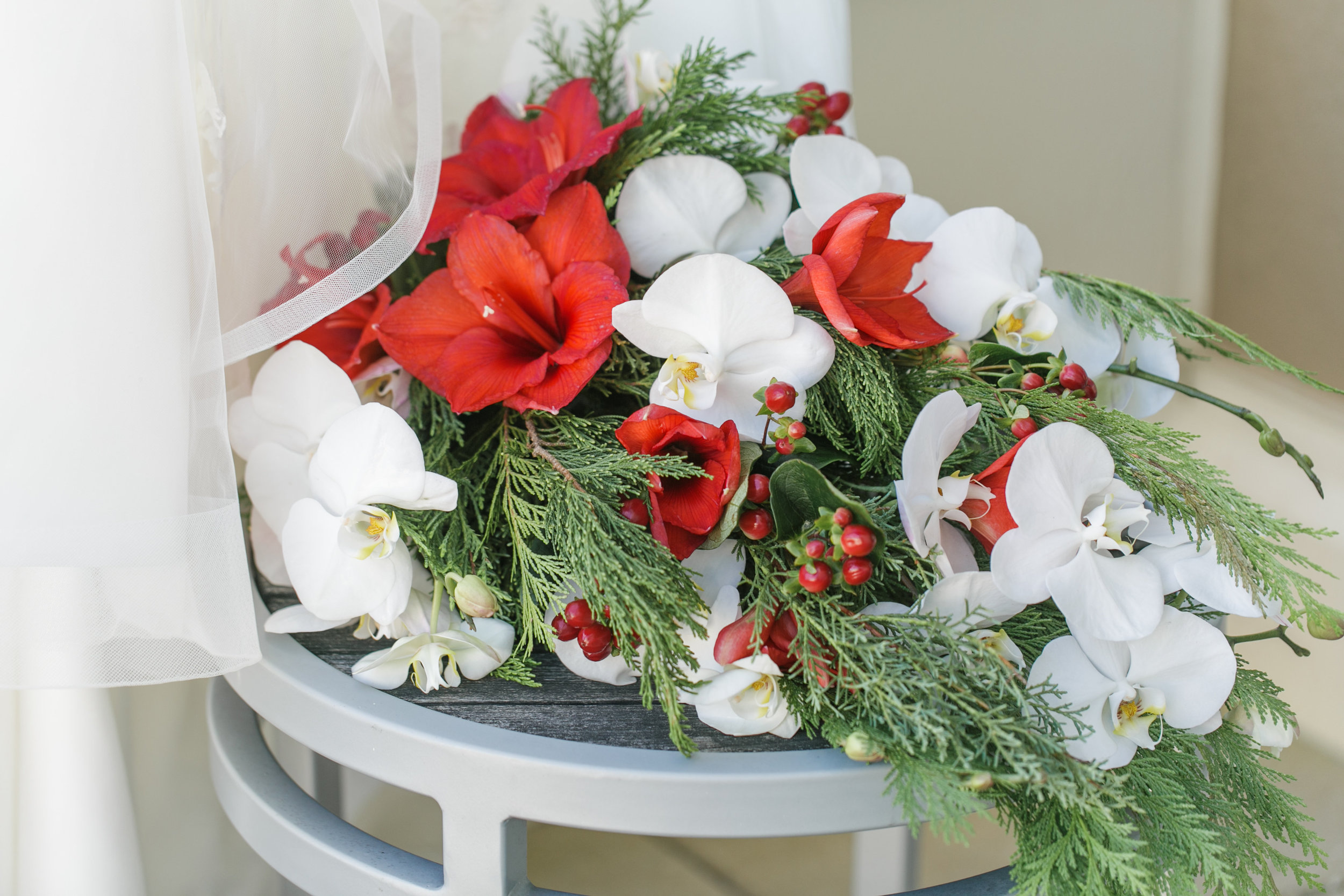 Bluegrass Chic - Orchid and Poinsettia Cascading Bouquet