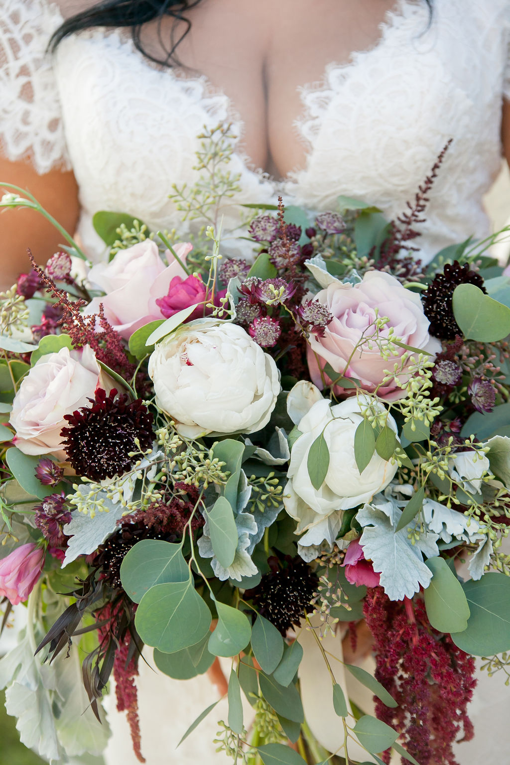 Bluegrass Chic - Bridal bouquet wine colored flowers