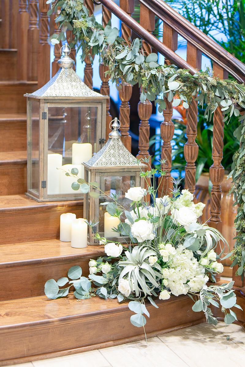 Bluegrass Chic Tavares on the Lake Air plant and Succulent Staircase floral and lanterns (Copy) (Copy)