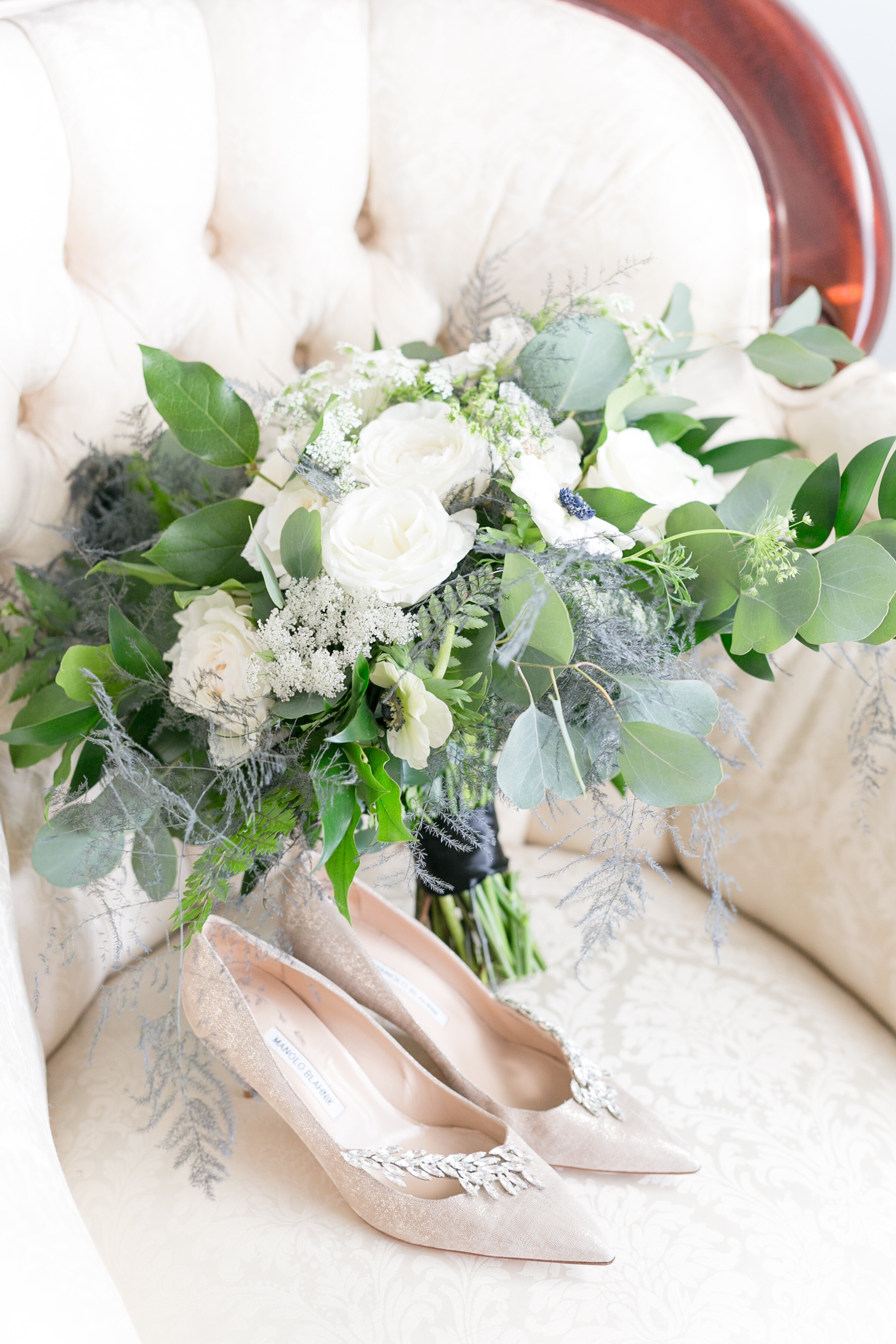 Bluegrass Chic - Black and White Wedding Bridal Bouquets with Anemones