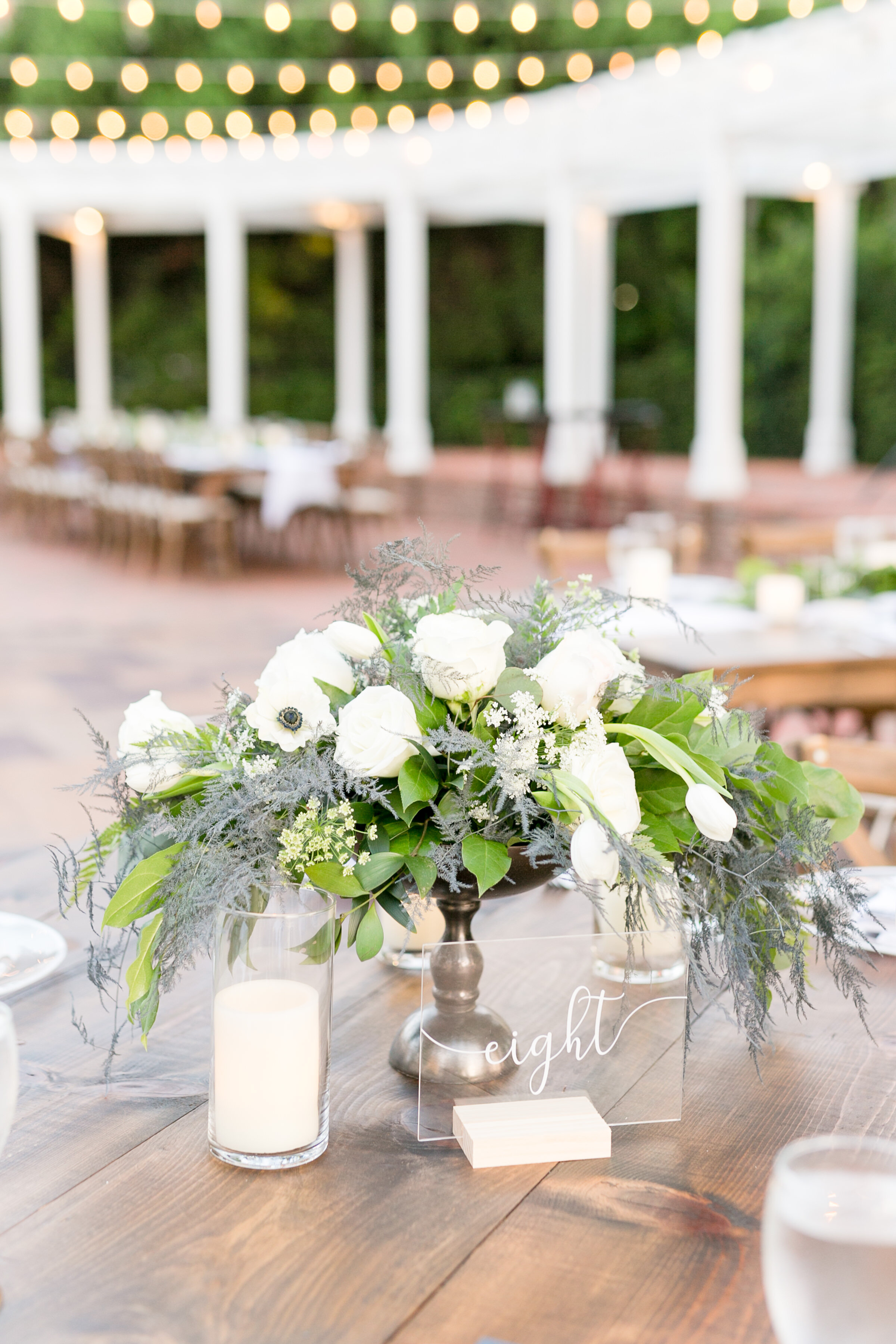 Bluegrass Chic - Black and White Wedding compote centerpieces with anemones