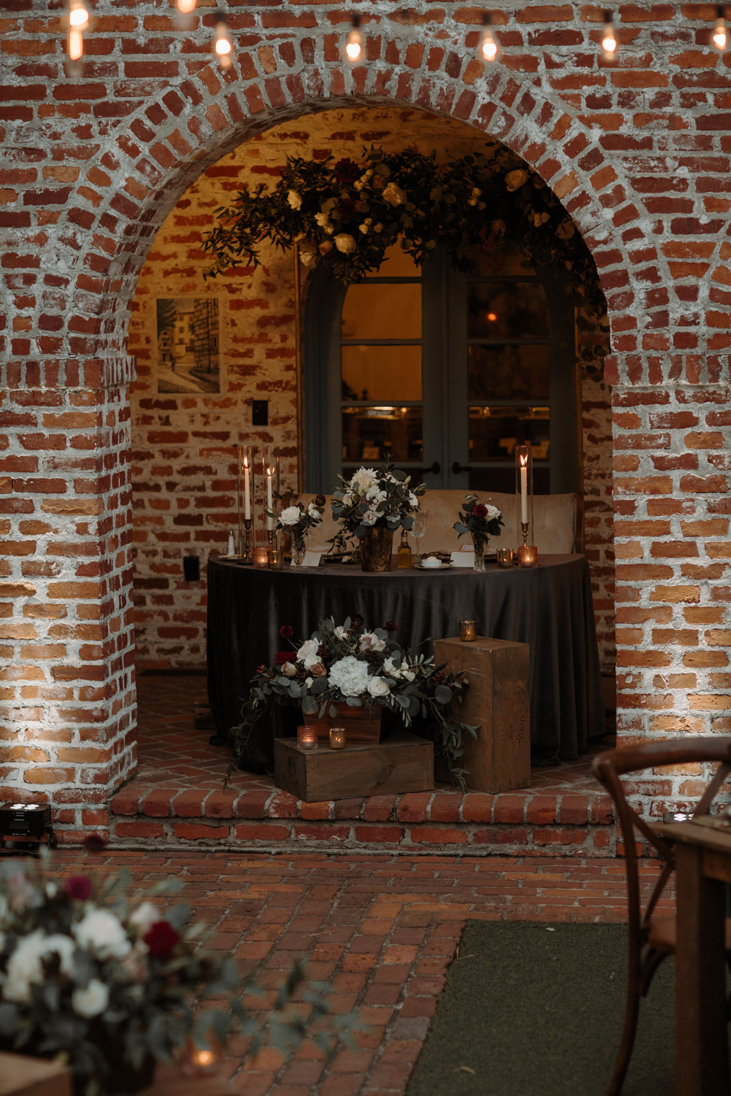 Bluegrass Chic, The Ferros, Casa Feliz farm tables with lush floral, runners and brass candlesticks