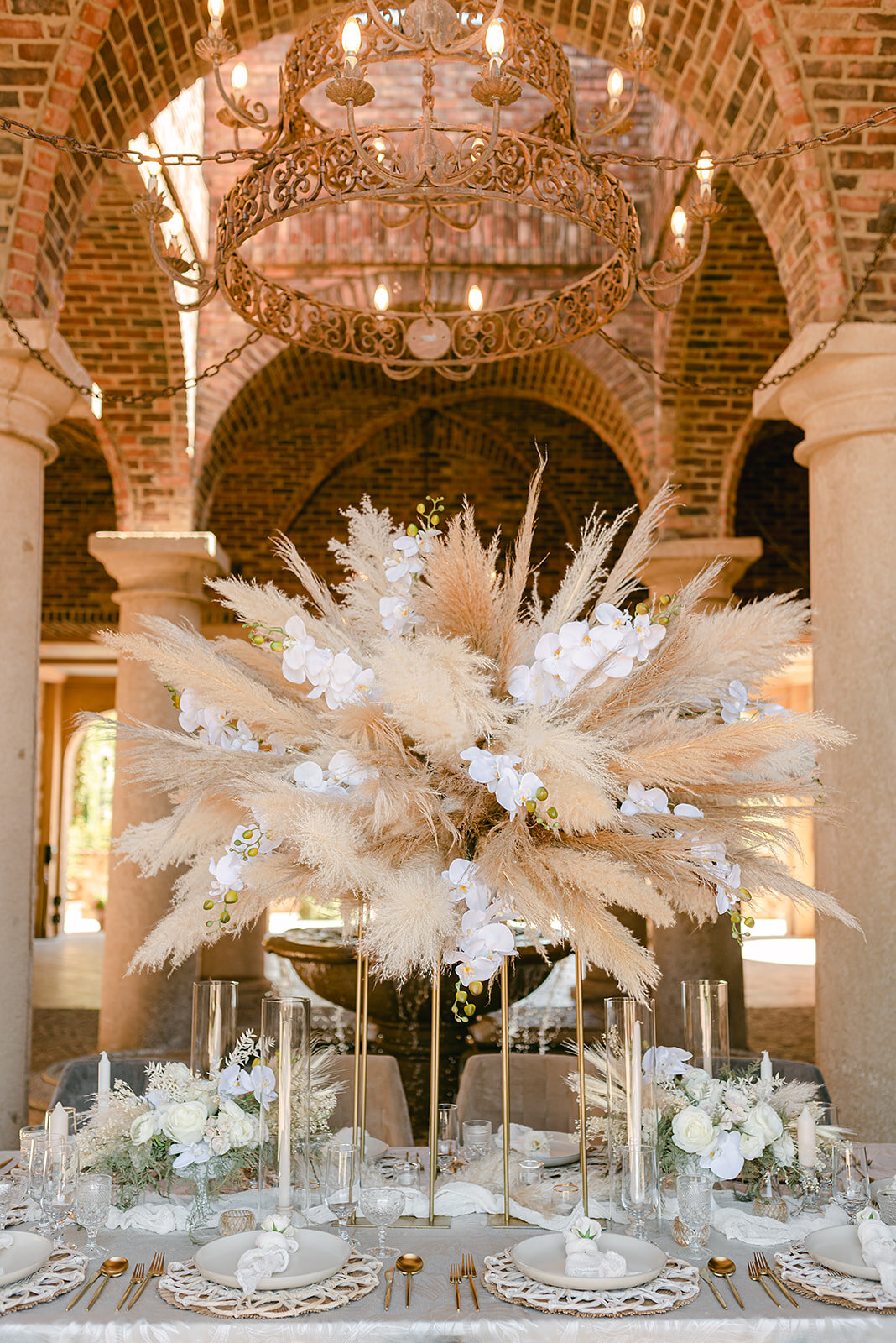 Bluegrass Chic | Bella Collina Elevated Centerpiece with Pampas and Orchids