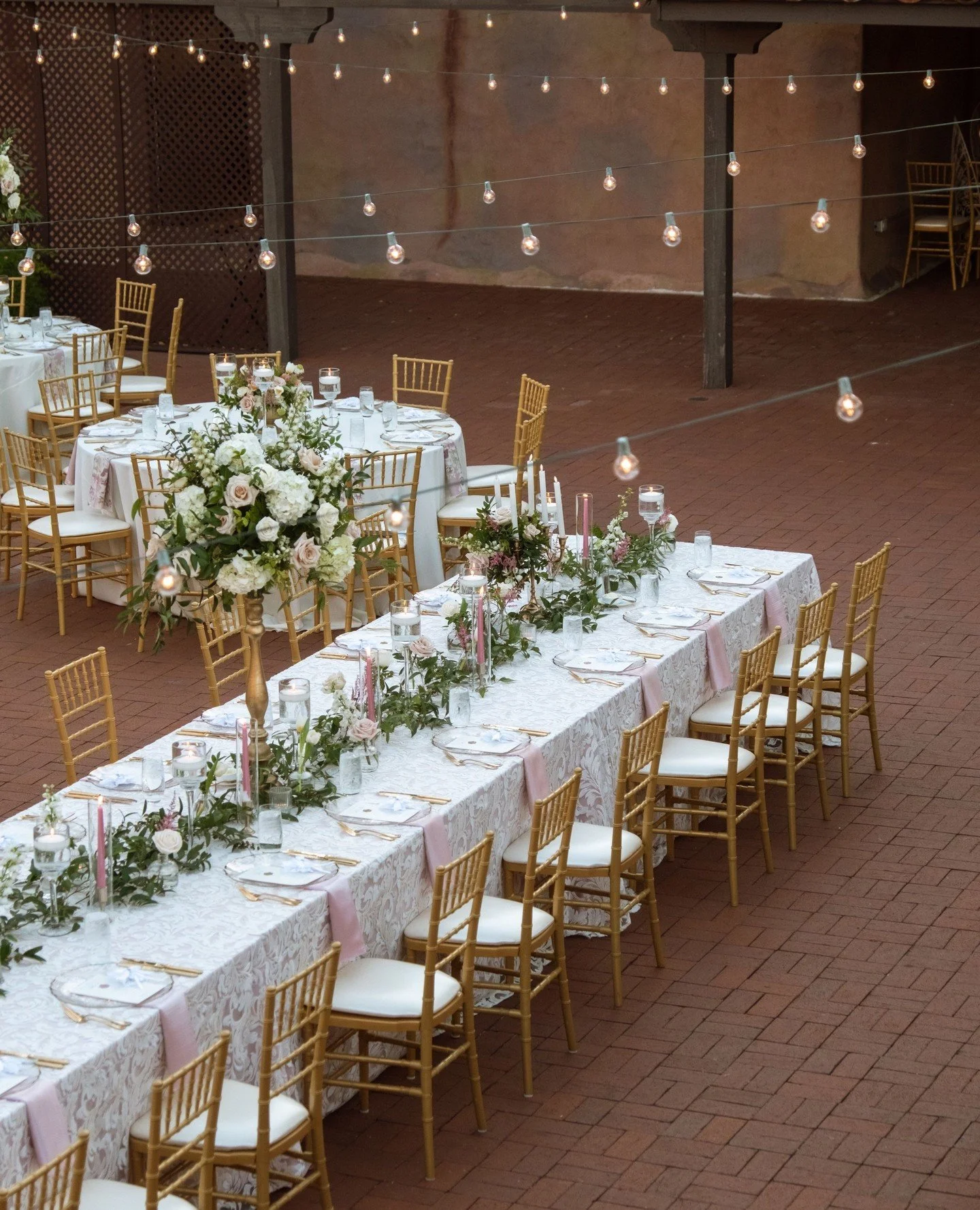 a romantic courtyard reception🌿 Swipe to see all of the gorgeousness!!⁠
⁠
Are you looking for an enchanting reception like this? We got you!! Let's chat today about your vision!⁠
-⁠
-⁠
#weddingflowers #weddingflorist #orlandowedding #orlandoflorist 