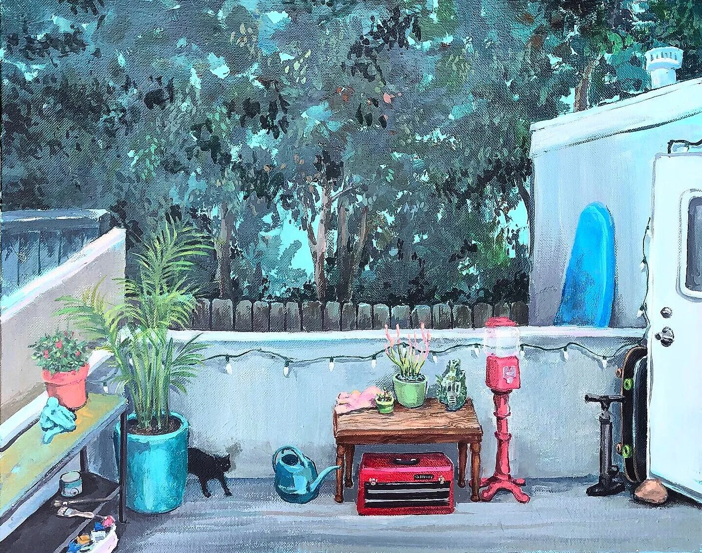 "Patio Painting" acrylic on canvas, 16x20" 2020