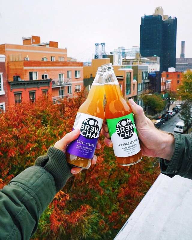 It&rsquo;s a really gloomy day but hard kombucha makes it all better🤗🍻🍾Love the new flavors of @kombrewcha that you can now buy from @wholefoodsnyc (lemongrass lime, royal ginger, berry hibiscus, and the OG). If you&rsquo;re into both booze and ko