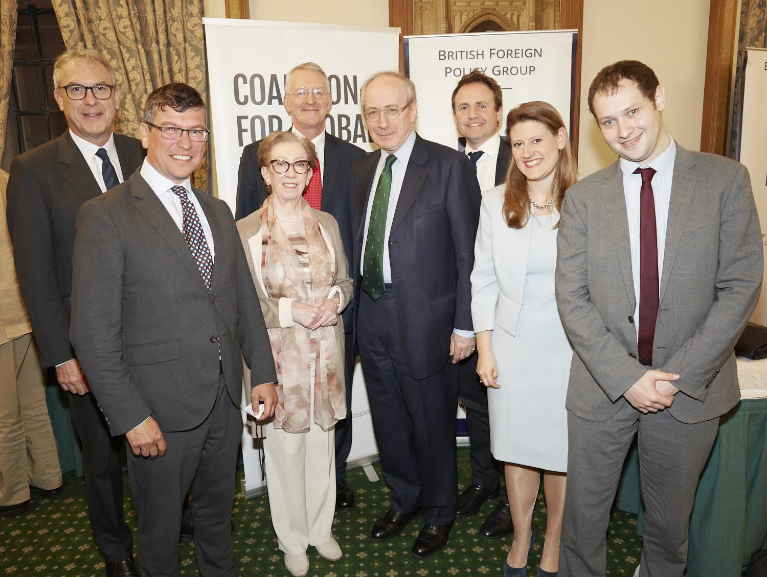 From Left to Right: Sir Malcolm Rifkind, Rt Hon Dame Margaret Beckett MP, Rt Hon Hilary Benn MP, Tom Tugendhat MP, Sir Simon Fraser, Tom Cargill and report author Sam Goodman.