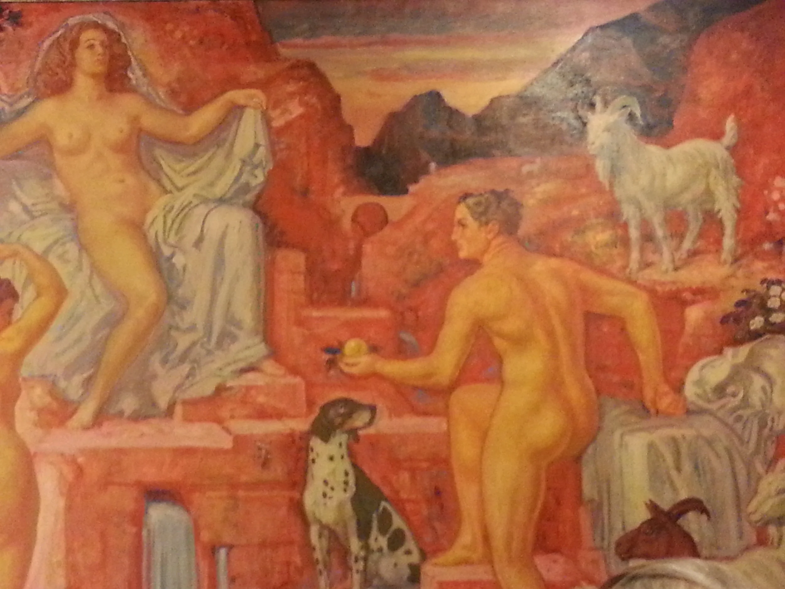 Détail de l'oeuvre de Charles L'Eplattenier, qui orne les murs de la salle de dégustation de l'ancienne Brasserie Müller