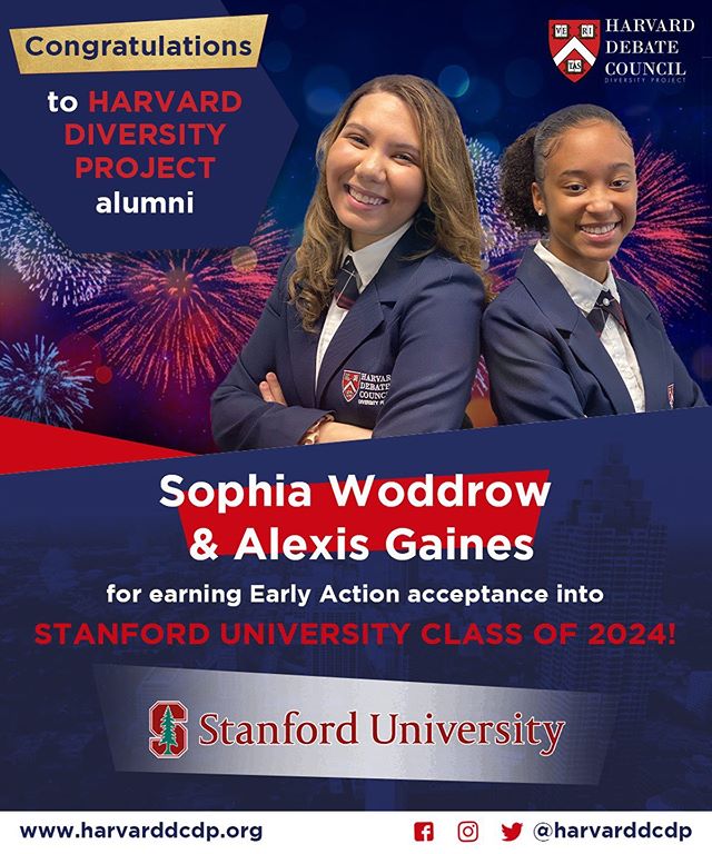 🚨HUGE CONGRATS to both our former student-body president, Ms. Sophia Woodrow, and Ms. Alexis Gaines for earning Early Action acceptance into the @Stanford University Class of 2024!!! They are the first #HarvardDiversityProject students to matriculat