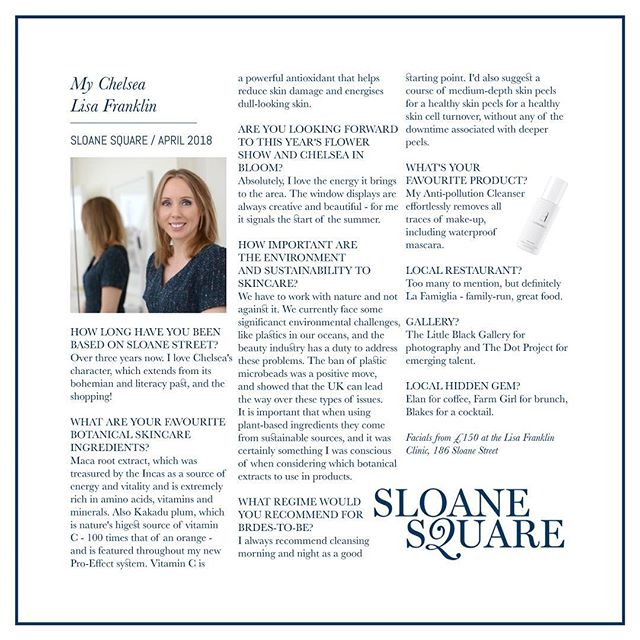 &lsquo;We need to work with nature and not against it&rsquo; 💙 this interview with the beautiful @lisafranklinuk in @sloanesquaremag 🙌🏻 #sloanesquare #chelsea #beauty #summer #luxurylifestyle #pr #lisafranklinskincare #antipollutionskincare