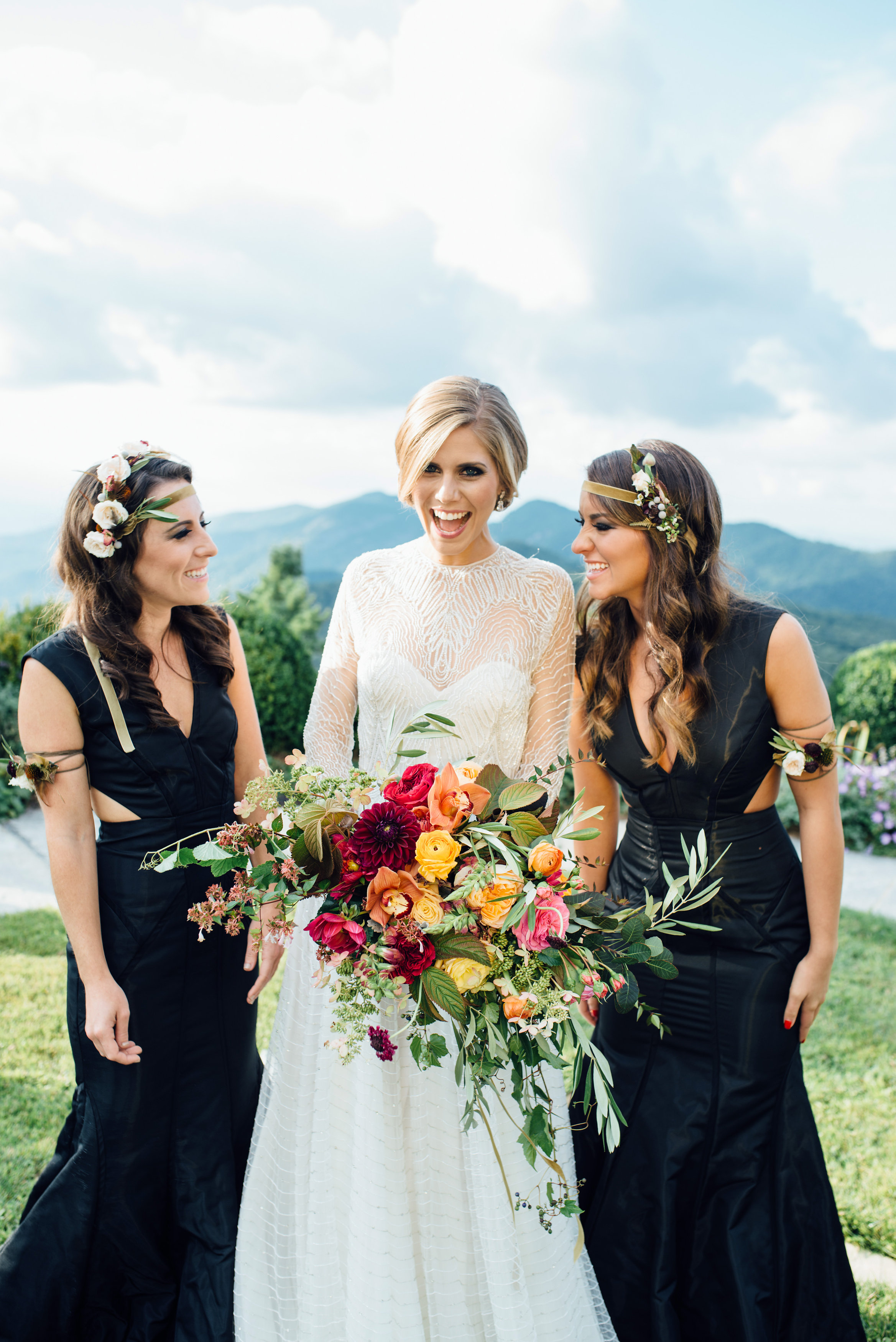 Game of Thrones Editorial Shoot by Whiskey & White Events. At the Old Edwards Inn in Highlands, NC. Photo by Cameron Reynolds Photography Design & Styling by Whiskey & White Events Models are Austin Boatwright, Hannah Humanchuk, and Morgan Cole Brides Dress is Washington by Naeem Khan Bridal Bouquet by Floressence Flowers Hair and Makeup by Canvas Boone Jewelry by Samantha Willis Bridal