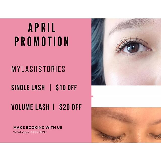 🎉🎉April promotion🎉🎉
.
💕Enjoy $10 off for single lash .
💕Enjoy $20 off for volume lash
.
.
*Screenshoot this to enjoy promo..
*New set only
*Valid 1 april 2020 - 30 april 2020 . .
.
🎀Japanese eyelash extension salon
.
.
Single lash 
80 qty $48 